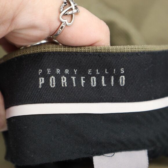 Perry Ellis Pants Mens 38 Brown Portfolio Pleated Front High Rise Dress Bottoms - Picture 2 of 14